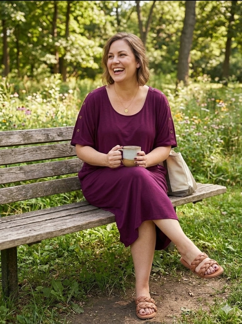 Karen Scott Burgundy Scoop Neck Midi Dress